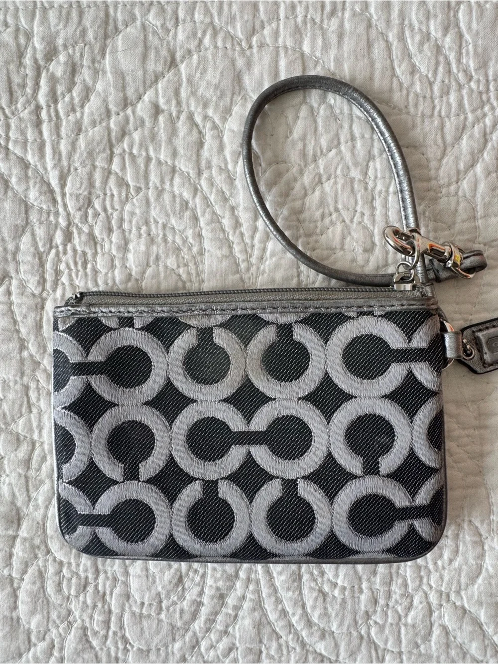 Coach Gray & Black Signature Wristlet Card Case